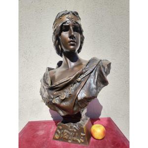 E Villanis, The Sibyl, Bronze Bust, Art Nouveau, Late 19th Early 20th Century