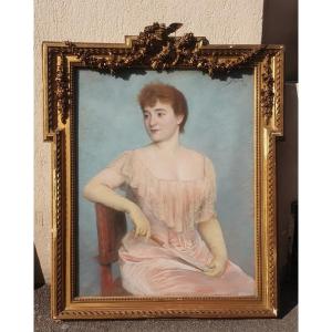 J Frappa, Portrait Of Young Woman, Pastel, XIXth Century