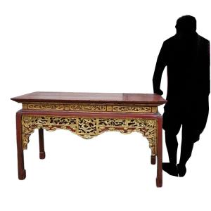 Large Red And Gold Lacquered Center Console, China 19th Century