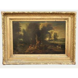 Forest Landscape, Oil On Framed Canvas, 19th Century