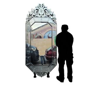 Very Large Engraved Venice Mirror, 260 Cm, 20th Century