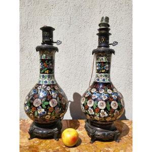 Pair Of Earthenware Lamps From Thun, Late 19th Century