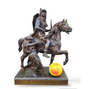 Chef Gaulois à Cheval En Bronze, XIXème Siècle