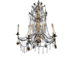 Genoese Chandelier In Gilded Wood And Crystal, Late 18th Early 19th Century
