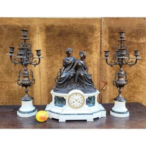 Garniture De Cheminée En Bronze, Agriculture Et Industrie, XIXème Siècle