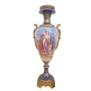 In The Taste Of Sèvres, Large Porcelain And Bronze Vase, 19th Century