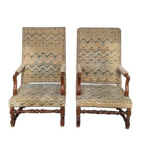 2 Louis XIII Period Armchairs With Tapestry 