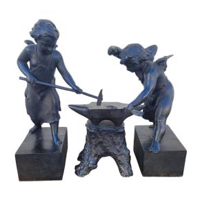 Bronze Group Of Putti Blacksmiths, 19th Century
