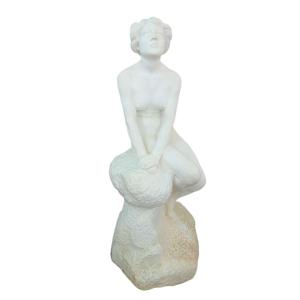 Grande Baigneuse sur un rocher, important marbre blanc (155cm), fin XIXème siècle