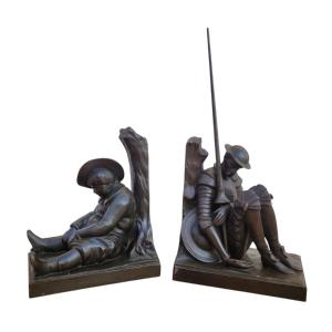 Janle / Max Le Verrier, Paire De Serre-livres Don Quichotte, Art Déco, XXème Siècle