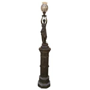 Torch Holder In Spelter On Its Column, Napoleon III, 19th Century
