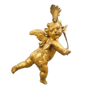 Putto sculpté en bois doré, Italie, XVIIIème siècle