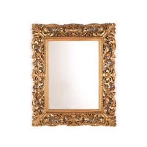 Grand miroir en bois doré sculpté, Italie, XIXème siècle