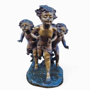 Ch Monginot,  3 putti , bronze signé, Fin XIXème début XXème siècle