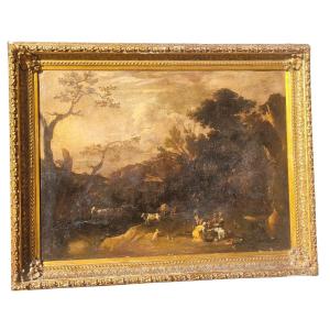 Spectaculaire Tableau, 193x243cm, paysage animé, XVIIème siècle