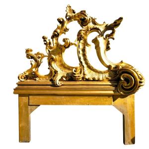 Large Carved Giltwood Headboard, H200cm, 20th Century