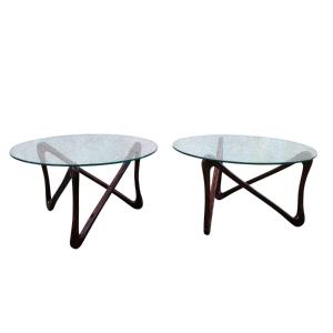 Pair Of Wooden And Glass Coffee Tables, 20th-century Design