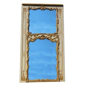 Large Louis XV-style Trumeau In Gilded And Lacquered Wood, 19th Century