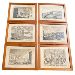 Vues de Venise, suite de 6 gravures encadrées, époque XVIII/XIXème siècle