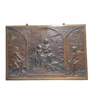 G Dupré, Alma Parens, grande Allégorie en bronze en relief, début XXème siècle