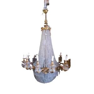 Hot-air Balloon Chandelier, H 165 Cm, Bronze And Crystal, 19th Century