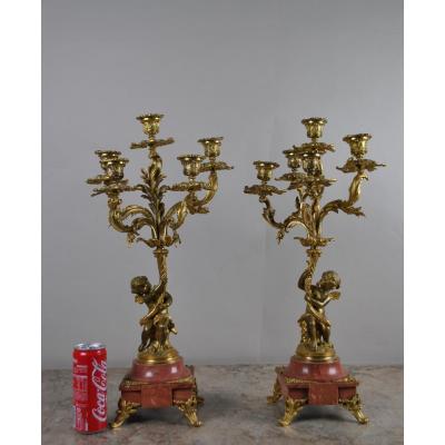 2 Candélabres Bébés En Bronze