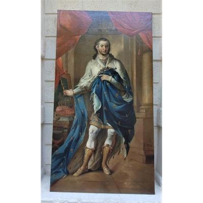 Portrait De Saint Louis En Pieds, Huile Sur Toile, Signé Bulffe , Début XIXème Siècle