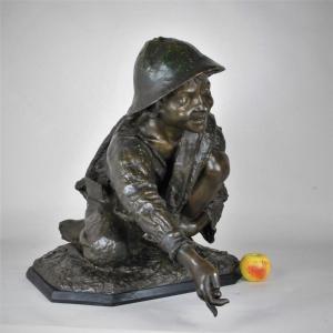E Astorri, Joueur De Billes, Bronze Signé, Fin XIXème/début XXème Siècle