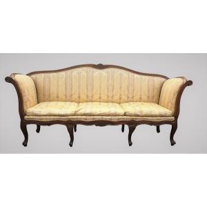 Grande Banquette En Noyer d'époque Louis XV, XVIIIème Siècle