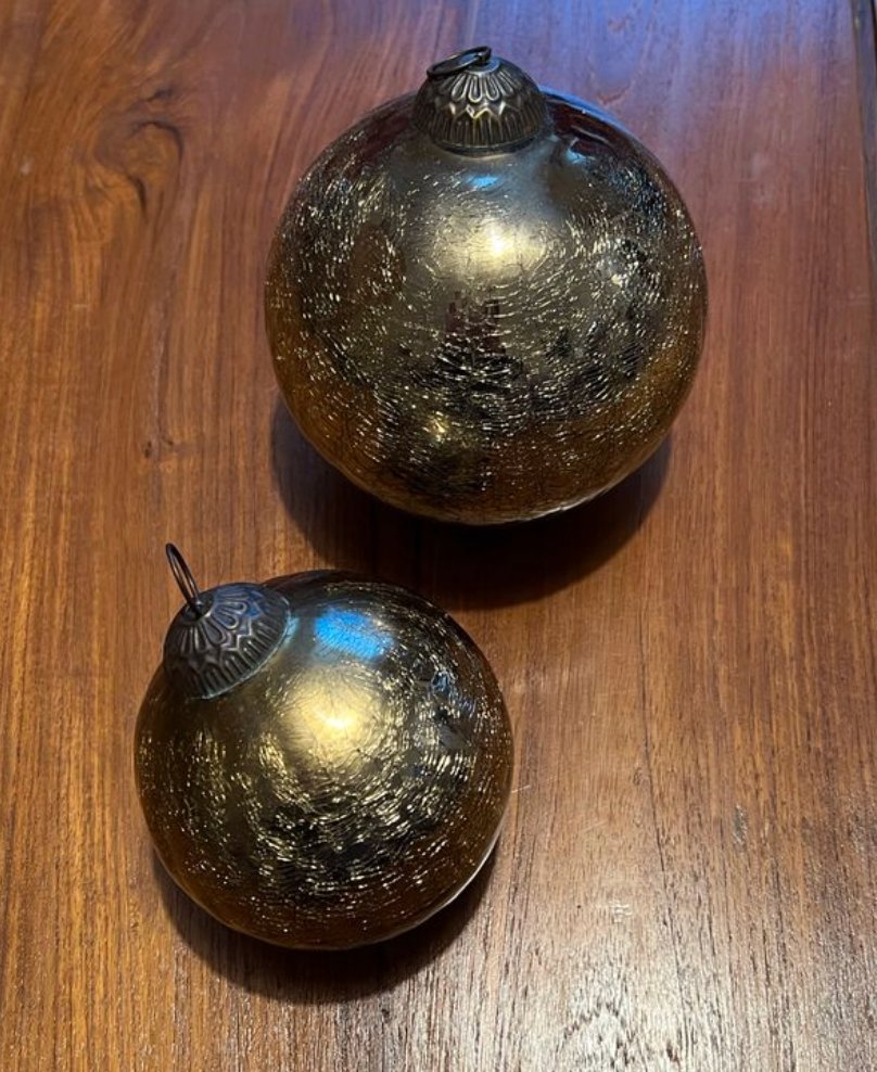Set Of 2 Antique Christmas/forgiveness Baubles In Eglomisé Glass - 20th Century-photo-2