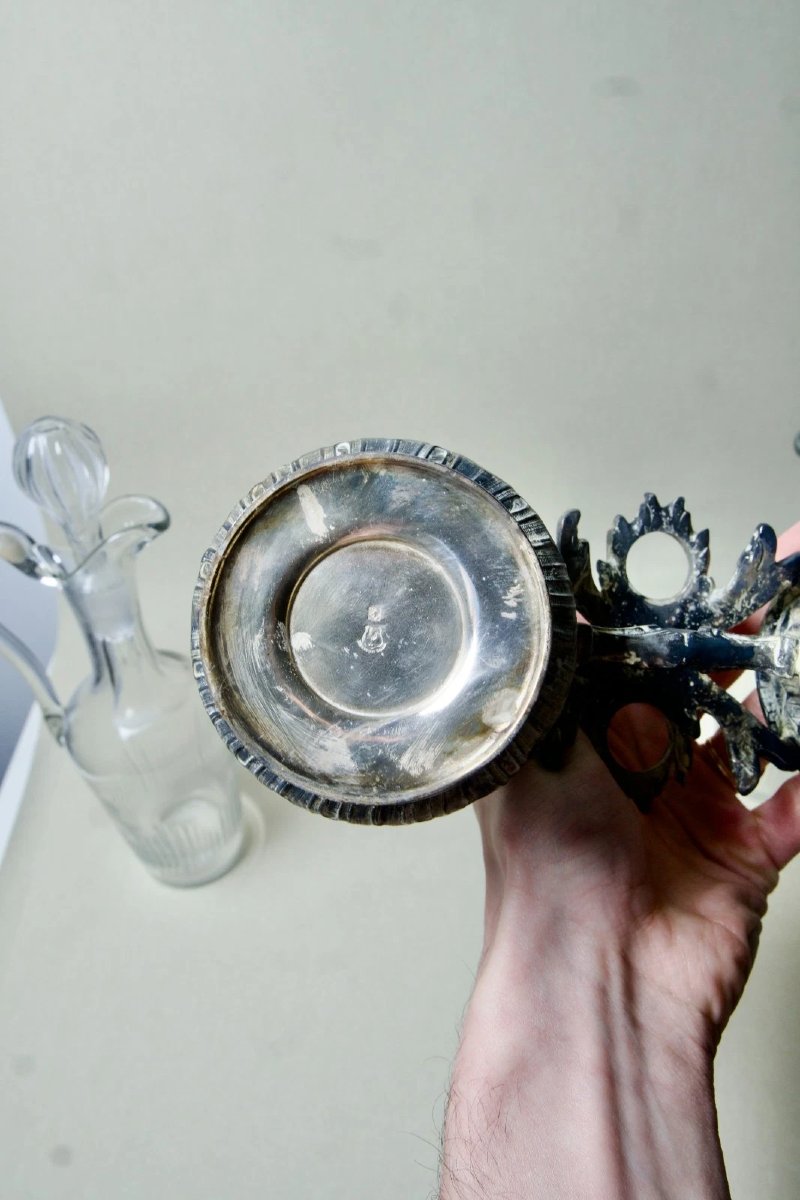 Gallia Oil And Vinegar Set In Silver-plated Metal With Crystal In The Rococo Style, 19th Century-photo-2