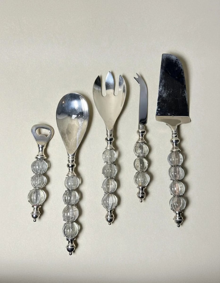 Ensemble de couverts de service (salade / décapsuleur / fromage / gateaux) en métal argenté -photo-2