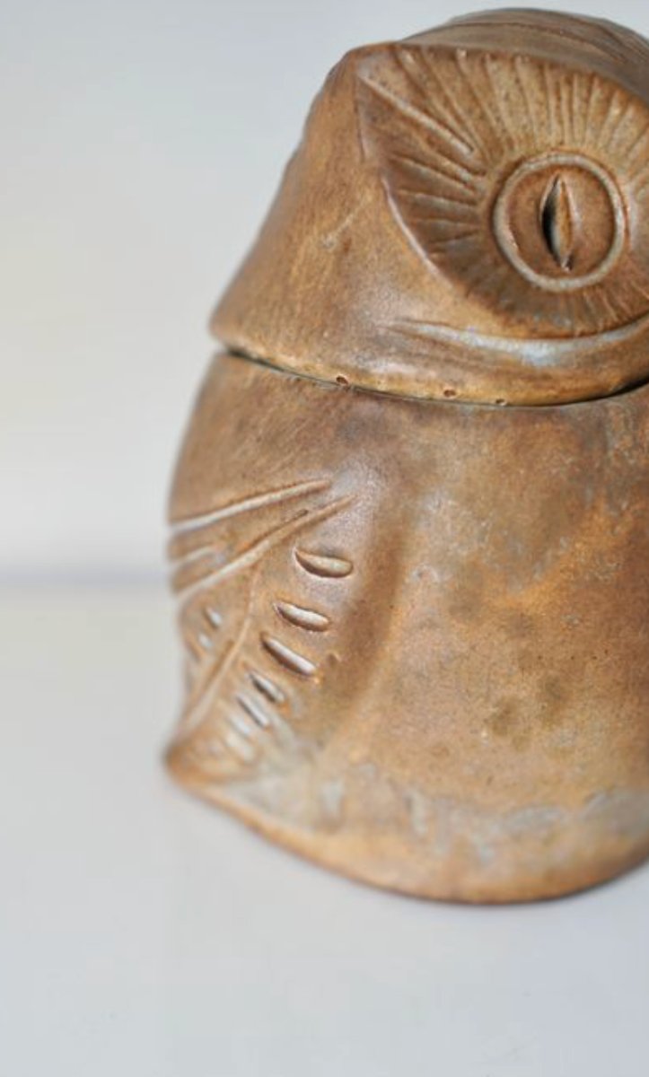 Ceramic Owl Sculpture - Signed Agnès Escala - France, 1960s-photo-4