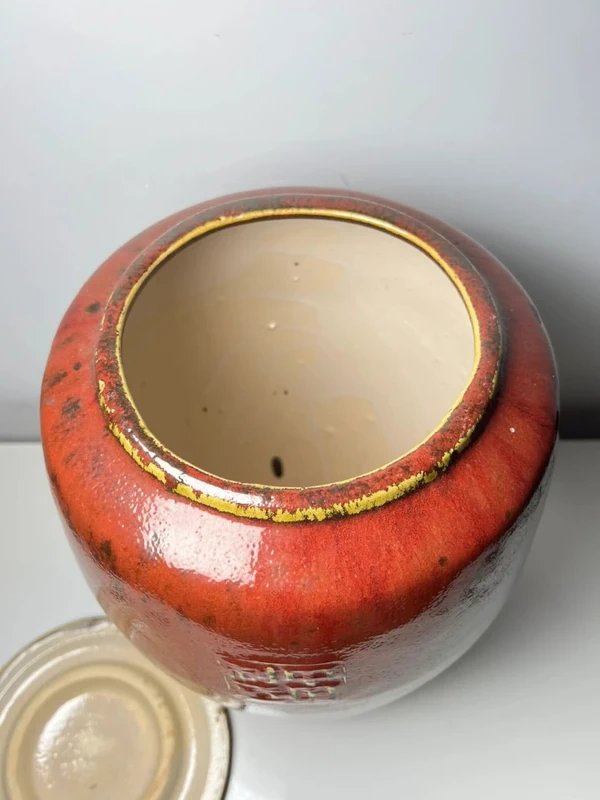 Red-glazed Ceramic Jar, "oxblood" Style, Chinese Style – 20th Century – 33 Cm-photo-2