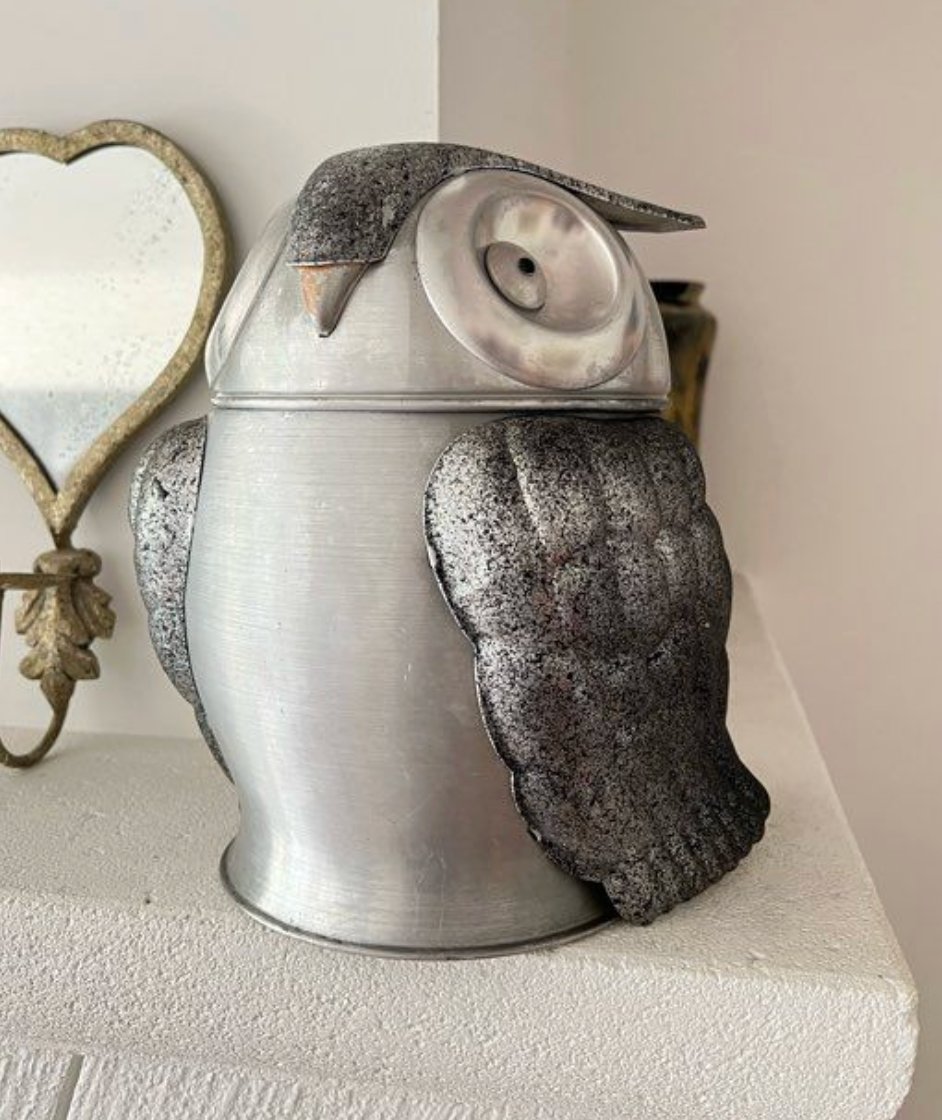Seau à glaçons vintage en forme de chouette – Aluminium brossé made in Italy - années 70-photo-3