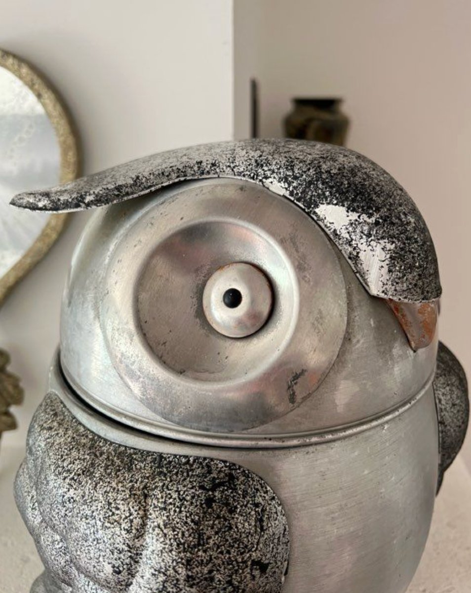 Seau à glaçons vintage en forme de chouette – Aluminium brossé made in Italy - années 70-photo-4