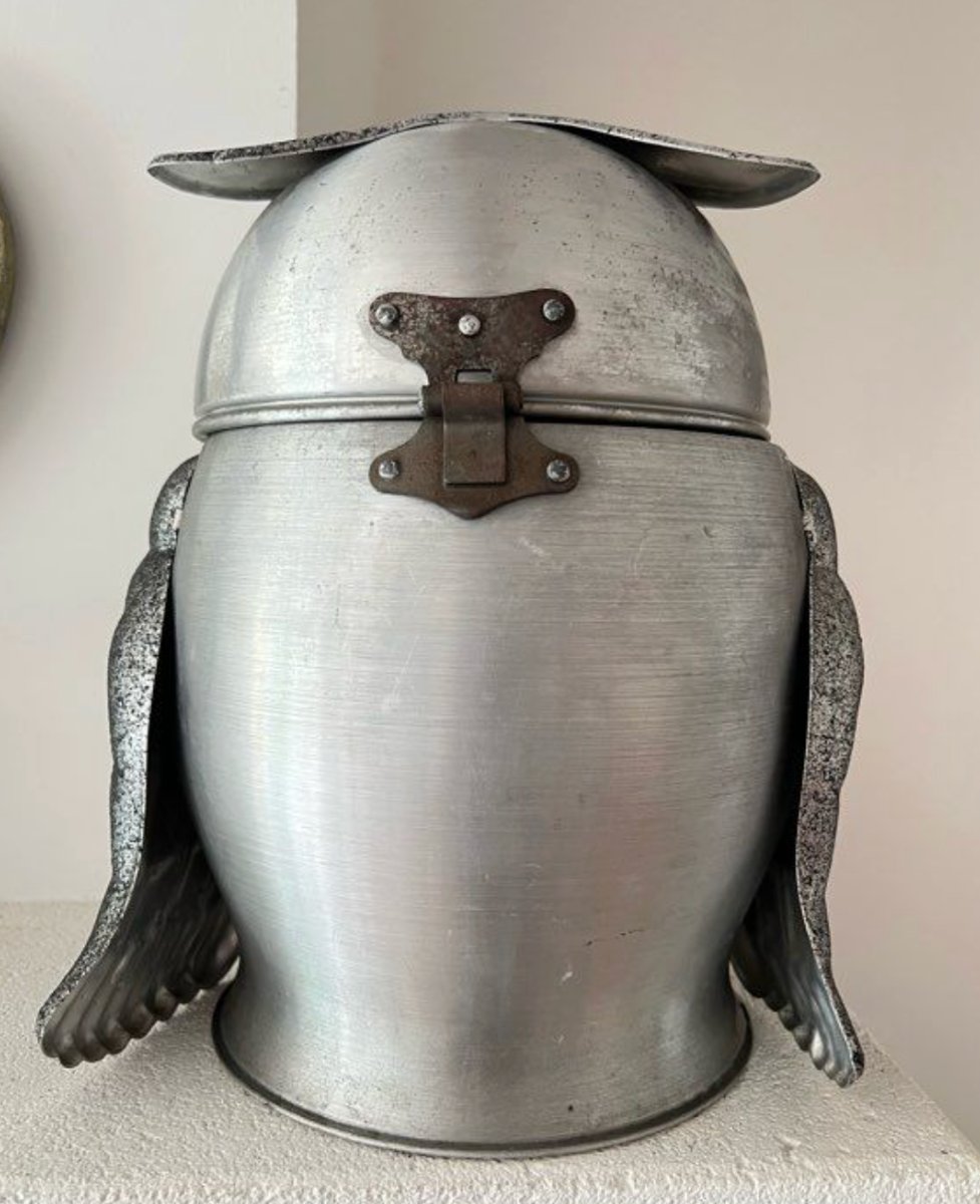 Seau à glaçons vintage en forme de chouette – Aluminium brossé made in Italy - années 70-photo-6