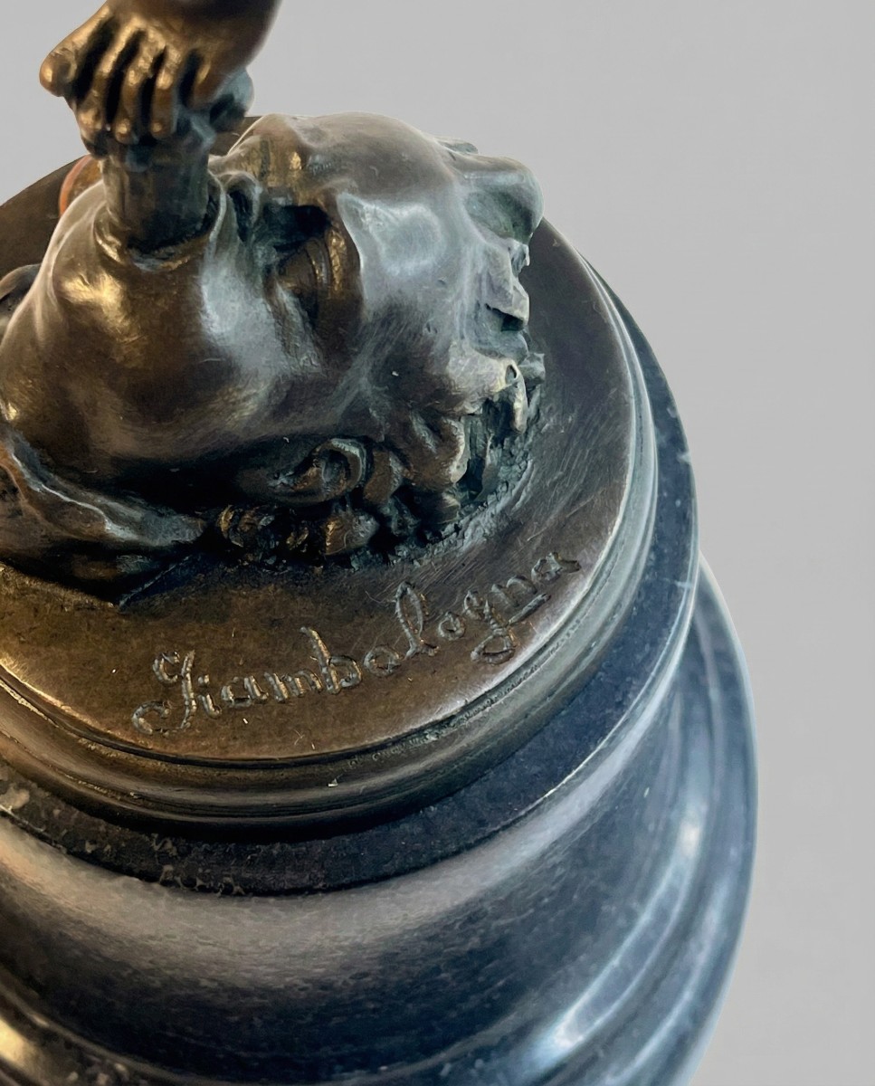 Bronze Sculpture Of Mercury After Giambologna – Marble Base, 19th Century, Signed-photo-2