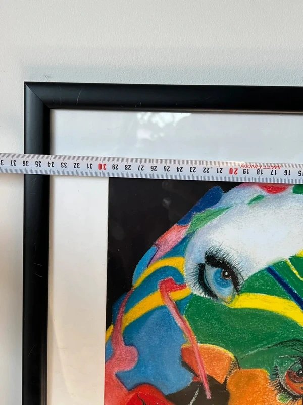 Tableau encadré portrait aux pastels – Art psychédélique contemporain – Œuvre originale datée -photo-4