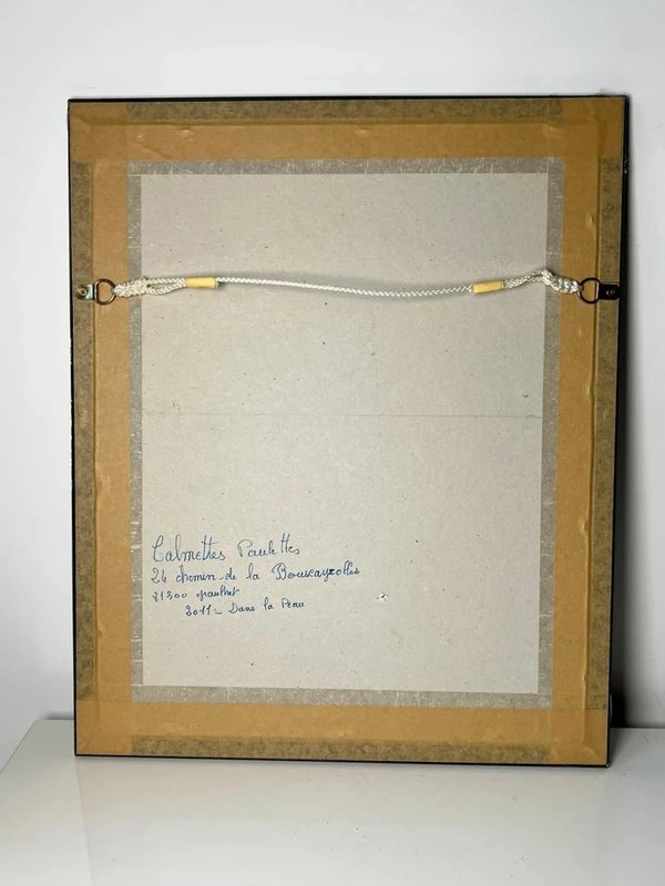 Tableau encadré portrait aux pastels – Art psychédélique contemporain – Œuvre originale datée -photo-6