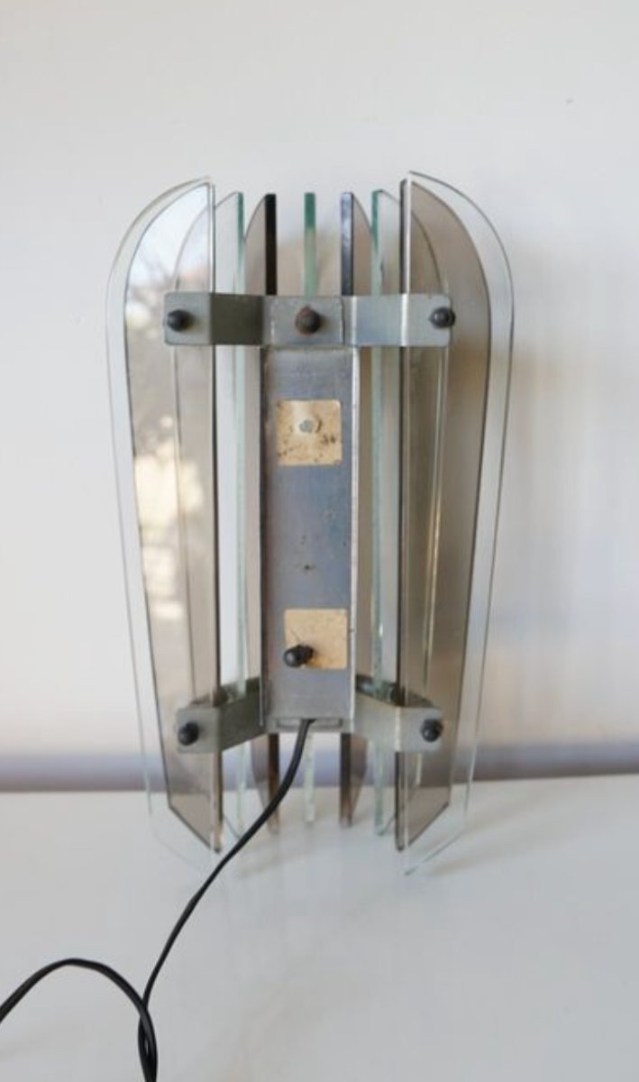 Italian Veca Wall Light For Fontana Arte – In Chromed Steel And Murano Glass – 1960s-photo-2