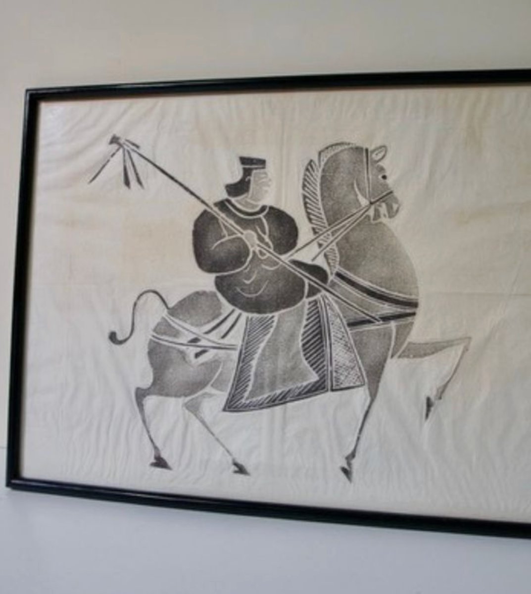 Estampe chinoise cavalier chinois de l'époque Han sur papier de riz - Début XXè siècle-photo-4