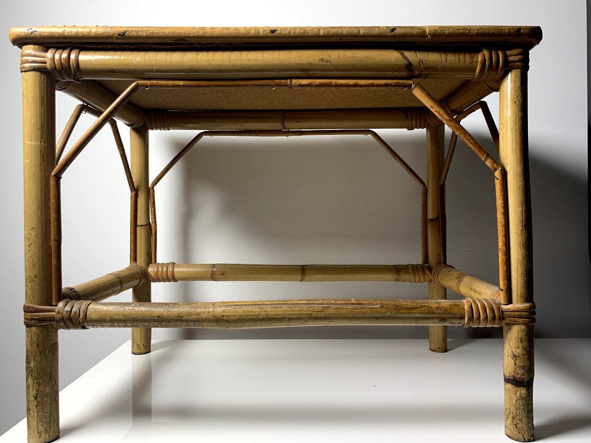 Table basse / table d’appoint en rotin vintage – Années 60-photo-3