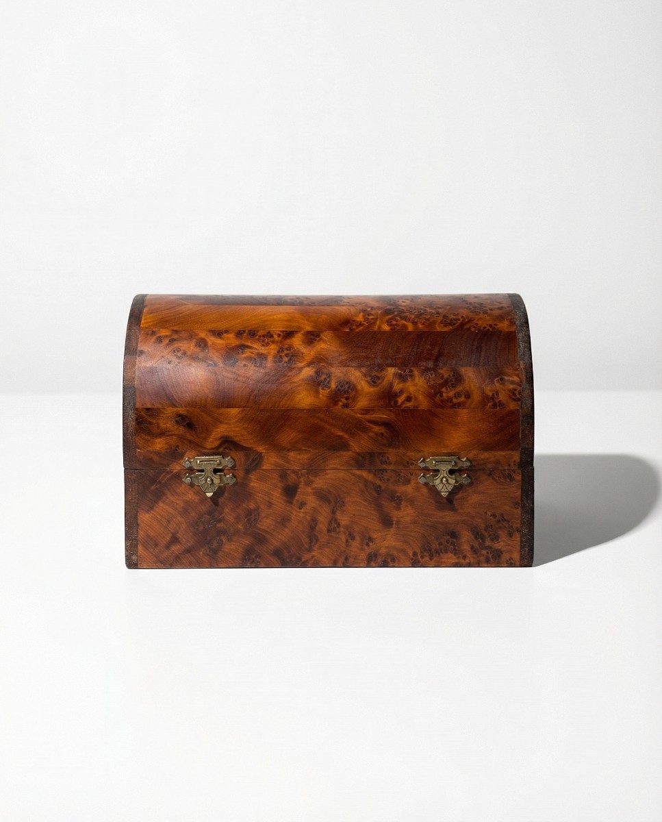 Coffret à bijoux en bois de thuya – Couvercle arrondi – Travail artisanal XXème