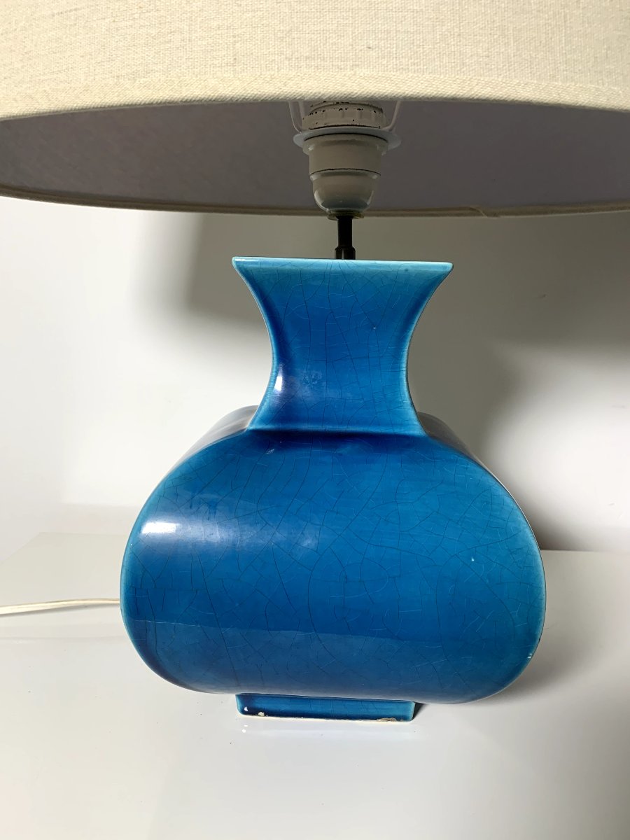 Lampe en céramique Molin Charolles émaillée bleu turquoise – Années 70-photo-3