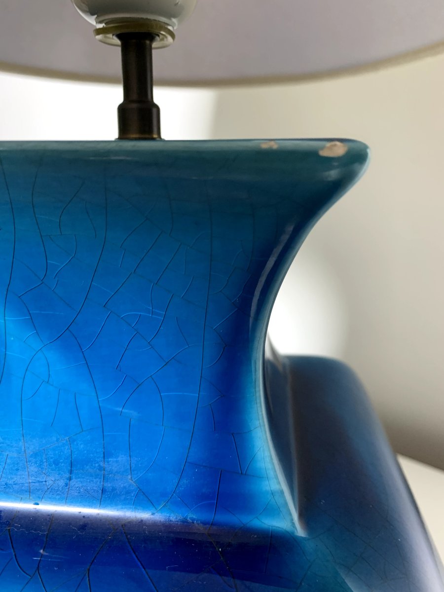 Lampe en céramique Molin Charolles émaillée bleu turquoise – Années 70-photo-4