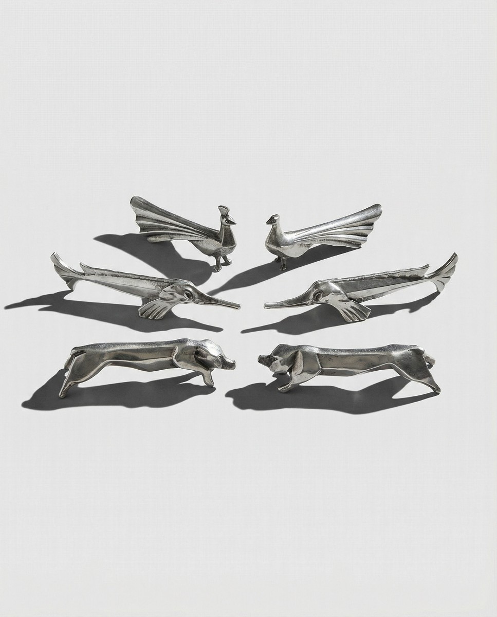 6 porte-couteaux Art Déco métal argenté – Gallia (Maison Christofle), dessinés par Sandoz