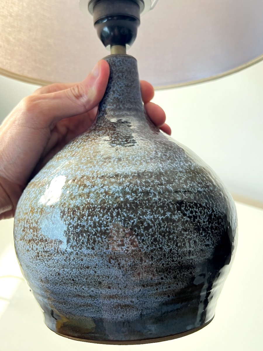 Lampe en céramique émaillée bleu marron – années 50/60, style Ruelland-photo-3
