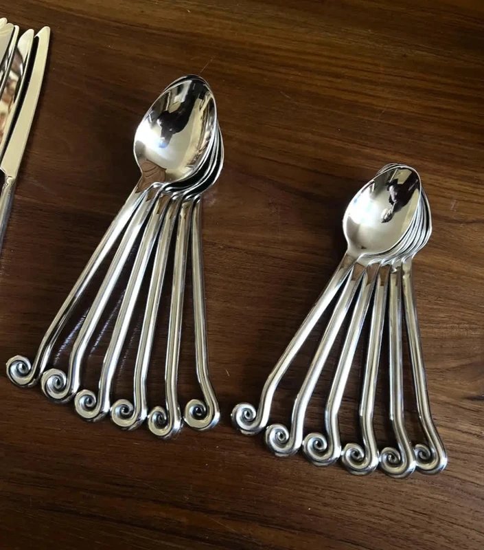 30-piece Silver-plated 18/10 Stainless Steel Spiral/whirlwind Cutlery Set – Mid-century Modernist Style-photo-3