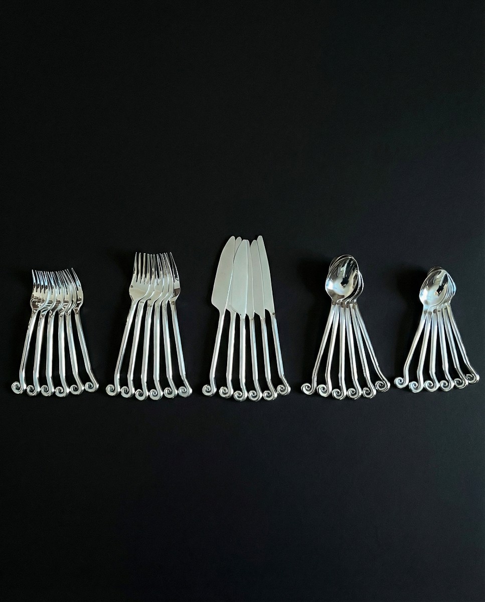 30-piece Silver-plated 18/10 Stainless Steel Spiral/whirlwind Cutlery Set – Mid-century Modernist Style